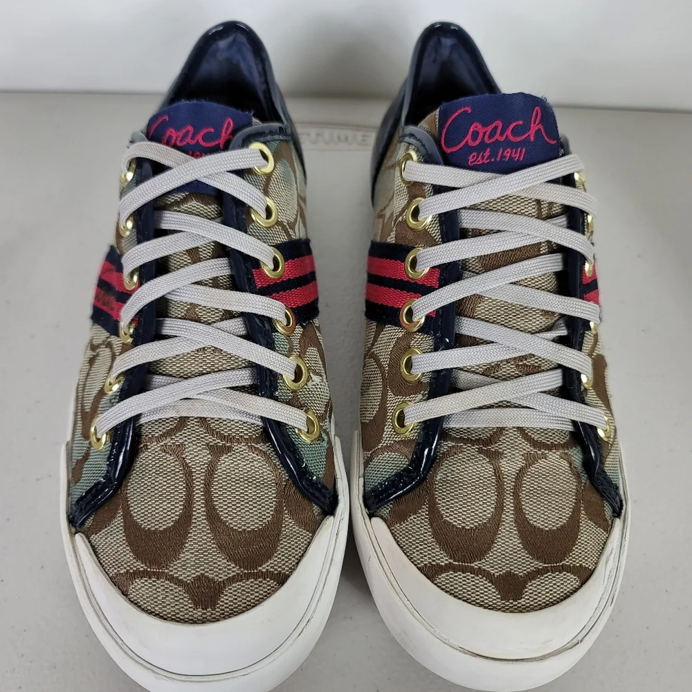 Coach Women's Folly Signature Stripe Sneakers Tennis Shoes Size 5.5B Beige - Picture 4 of 10